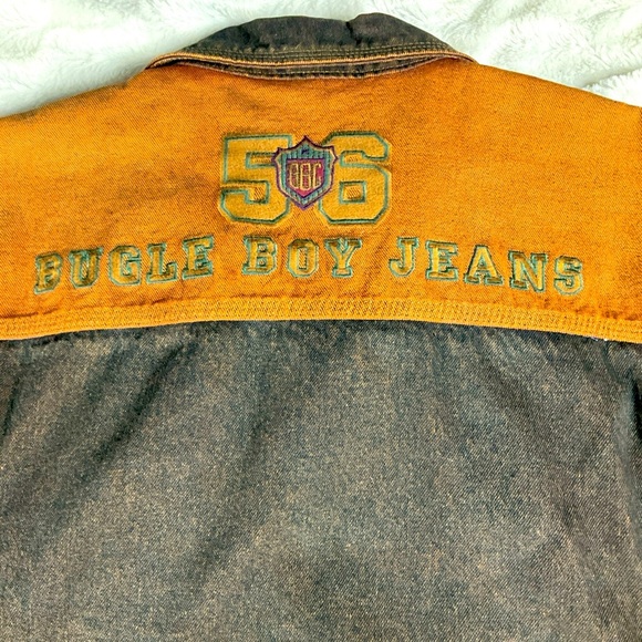 Vintage 90s Bulge Boy Men Denim Jacket XL Gold Crest 56 Two Tone Brown Blue Rare - Picture 12 of 13